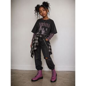Dr. Martens Junior 1460 Muted Purple Leather Boots Side Zip Lace Up Sz 6